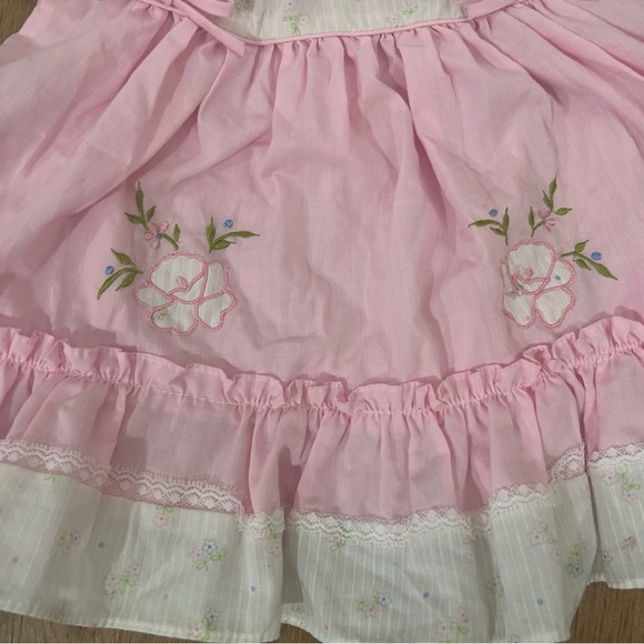 VTG 80s Cradle Togs FLORAL EYELET PRARIE BIB DRESS 12m 26-31lbs Made In USA Pink - Picture 3 of 8
